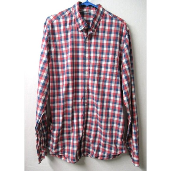 J Crew Shirt Mens Large Tall Red Plaid Button Down Dress Shirt Preppy Adult LT - Picture 1 of 7